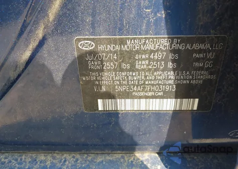 2015 Hyundai Sonata Sport из США, поврежденный, VIN 5NPE34AF7FH031913